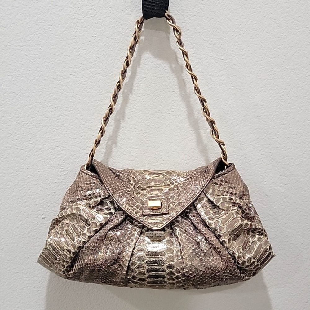 Zagliani crocodile skin with gold chain strap shoulder bag